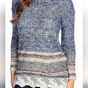 Jolt Long Sleeve Pullover Lace Hem Knit Size Medium